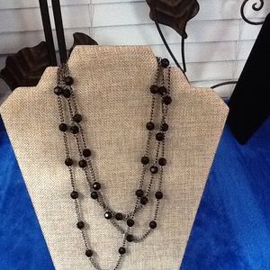 Long Hematite Chain / Black Beads necklace